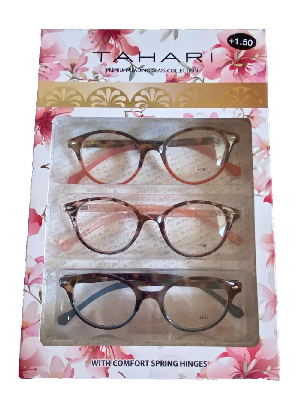 NWT Tahari Premium Reading Glasses Set of 3 Pairs +1.50 Strength Pink (Boxed)